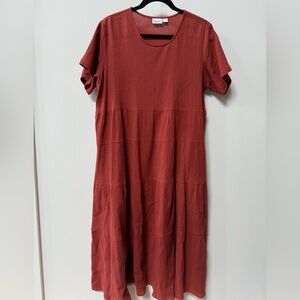 Vermont Country‎ Store Midi Dress M Rust Red Tiered Crinkle Cotton Cottagecore